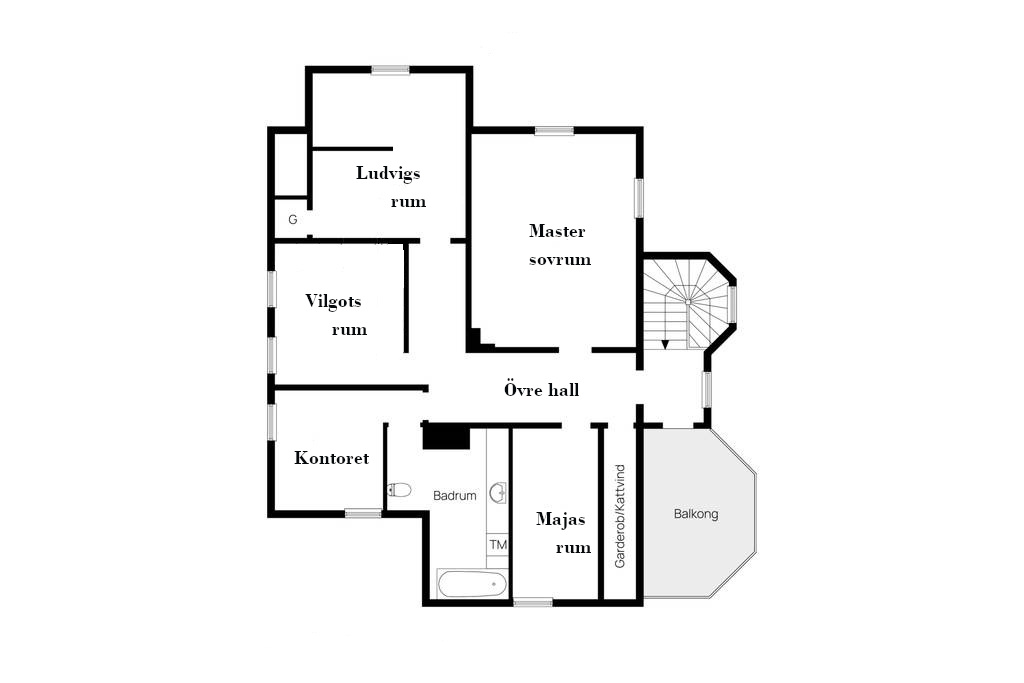 Villa Alicero planlösning plan 2 - Andra våningen med originaldetaljer